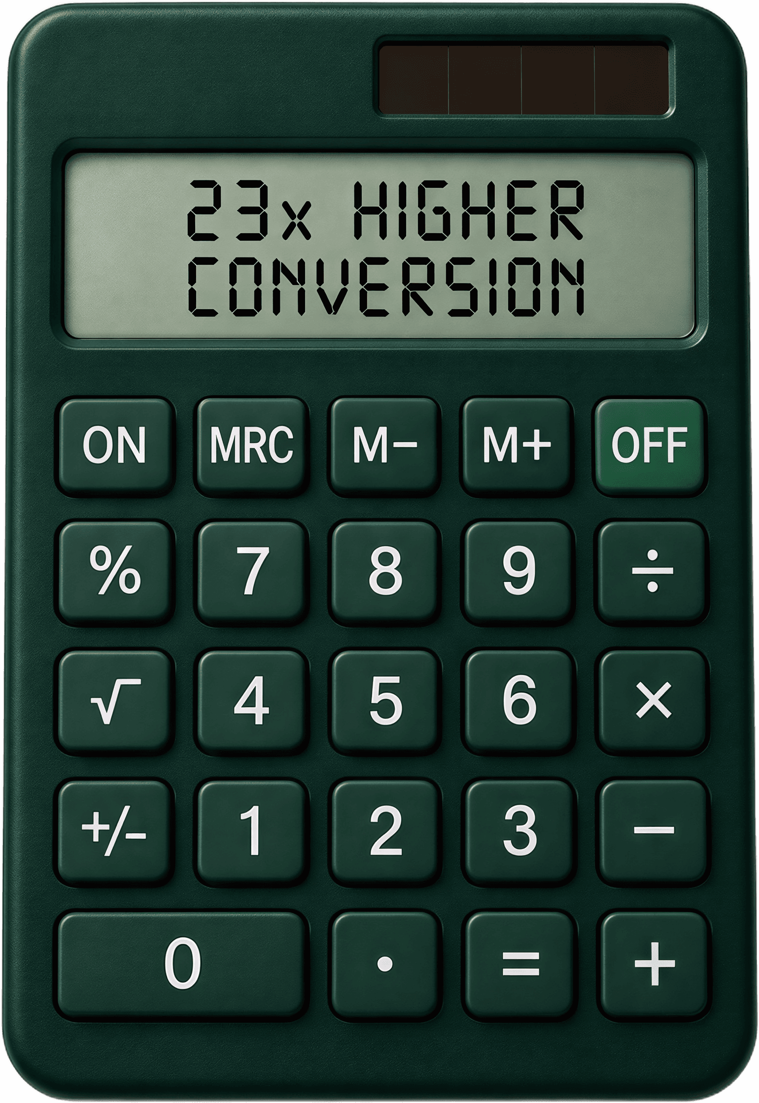 Calculator display reading 23 times higher conversion, from Ahrefs published AI search figures.